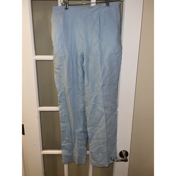 Saks Fifth Avenue Real Clothes Pants Women's Large Blue Linen Size 10 Comfy - Picture 1 of 3